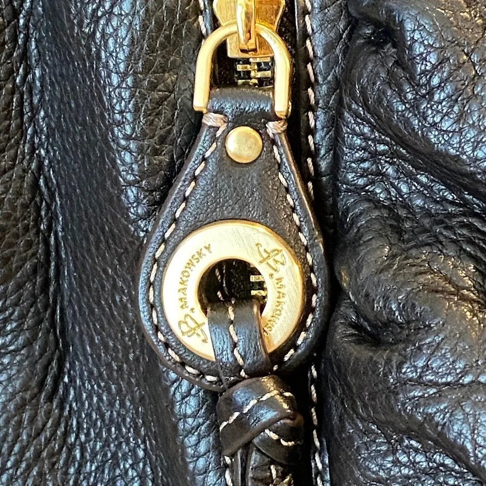 B Makowsky Black Leather Hobo Shoulder Purse Gold Hardware Leopard Lrg Slouchy